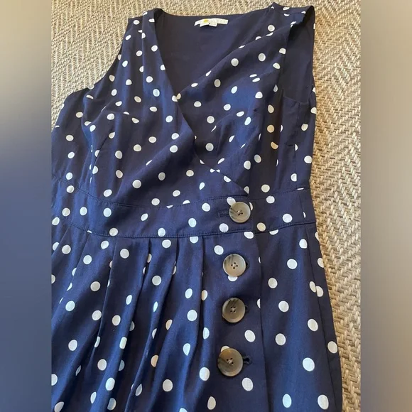 Boden women’s 10P Arwen Wrap Linen-Blend Midi Dress in Navy Polka Dot - Picture 3 of 13